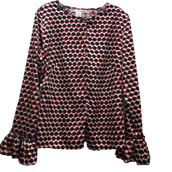 Max Studio Women's Size M Geometric Long Bell Sleeve Button Down Dress Shirt - Picture 1 of 9